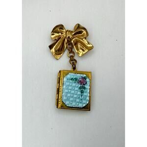 Vintage 50s Edwardian Style Guilloché Enamel Book Locket Brooch Pin